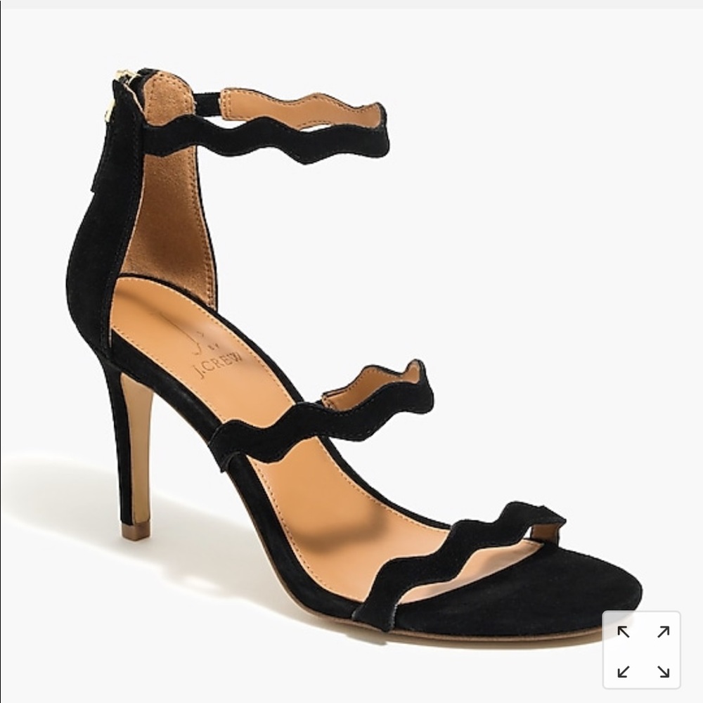 J. Crew Factory Three-Strap Scalloped Suede Heels